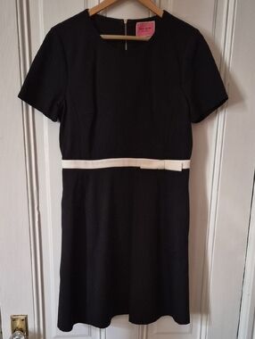 kate spade Black Short-Sleeve Fit & Flare Dress with Ivory Waist Belt